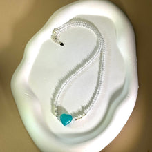 Load image into Gallery viewer, Amazonite Love Heart Clear Quartz Beads Chain Necklace 天河石爱心白水晶珠链项链