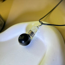 Load image into Gallery viewer, Silver Sheen Obsidian Clear Quartz Pendant Necklace 银眼黑曜石白水晶吊坠项链