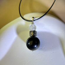 Load image into Gallery viewer, Silver Sheen Obsidian Clear Quartz Pendant Necklace 银眼黑曜石白水晶吊坠项链