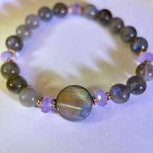 Load image into Gallery viewer, Labradorite Amethyst Beads Bracelet 拉长石灰月光石紫水晶手串
