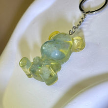 Load image into Gallery viewer, Aquamarine Resin Teddy Bear Ornament Key Ring 海蓝宝滴胶小熊挂饰钥匙扣包挂