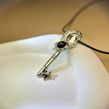 Load image into Gallery viewer, Hypersthene Moon Cat Pendant Necklace 金运石镶嵌月猫吊坠项链