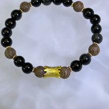 Load image into Gallery viewer, Rainbow Sheen Obsidian Argawood Beads Bracelet 彩眼黑曜石沉香木手串