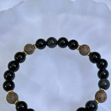 Load image into Gallery viewer, Rainbow Sheen Obsidian Argawood Beads Bracelet 彩眼黑曜石沉香木手串