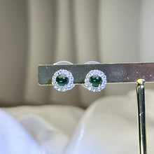 Load image into Gallery viewer, 925 Silver Blue Jade Earrings 糯冰种蓝水翡翠镶嵌银耳钉