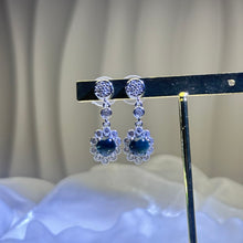 Load image into Gallery viewer, 925 Silver Blue Jade Earrings 糯冰蓝水翡翠镶嵌银耳钉