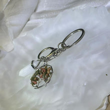 Load image into Gallery viewer, Clear Quartz Wand Brecciated Jasper Tree of Life Ornament Key Ring Bag Charm 白水晶双尖六棱柱花绿石生命之树挂式钥匙扣包挂
