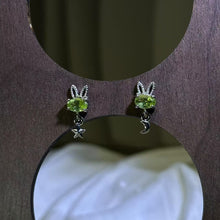 Load image into Gallery viewer, 925 Silver Peridot Rabbit Earrings 橄榄石镶嵌小兔子银耳钉