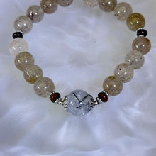 Load image into Gallery viewer, Orange Strawberry Quartz Black Tourmalinated Quartz Beads Bracelet 橘色草莓晶黑发晶水晶手串