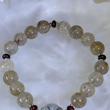 Load image into Gallery viewer, Orange Strawberry Quartz Black Tourmalinated Quartz Beads Bracelet 橘色草莓晶黑发晶水晶手串