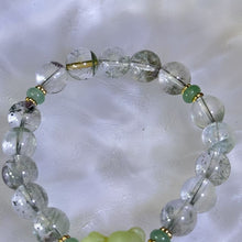 Load image into Gallery viewer, Green Phantom Quartz Green Serpentine Teddy Bear Beads Bracelet 绿色幽灵水晶绿色岫玉小熊手串
