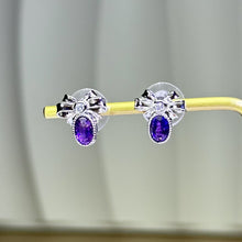 Load image into Gallery viewer, 925 Silver Amethyst Earrings 紫水晶镶嵌银耳钉