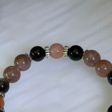 Load image into Gallery viewer, Silver Sheen Obsidian Sunstone Rose Amulet Bracelet 银眼黑曜石太阳石玫瑰如意守护手串
