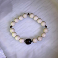 Load image into Gallery viewer, Cream Jasper Sandalwood Barrel Bead Bracelet 奶油色金膏玉紫檀木桶珠手串