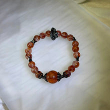 Load image into Gallery viewer, Red Hematoid Quartz Dragon Bracelet 红胶花水晶盘龙手串