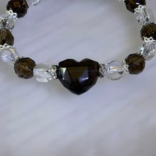 Load image into Gallery viewer, Smoky Quartz Clear Quartz Heart Bracelet 茶晶白水晶爱心手链
