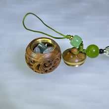 Load image into Gallery viewer, Sandalwood Lattice Box Tassel Charm – Mobile / Keychain / Bag 绿檀木嘎乌盒流苏挂饰/手机链/钥匙扣/包挂