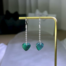 Load image into Gallery viewer, 925 Silver Malachite Love Heart Earrings 孔雀石爱心银耳钩
