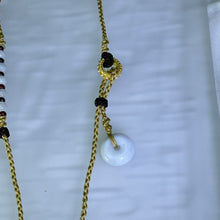 Load image into Gallery viewer, Handmade Golden Beige Necklace Cord with White Jadeite Lucky Donut 白色翡翠平安扣米金色手编项链绳