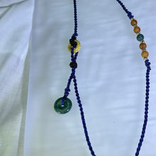 Load image into Gallery viewer, Handmade Dark Blue Necklace Cord with Blue Jadeite Lucky Donut 蓝水翡翠平安扣深蓝色手编项链绳