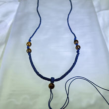 Load image into Gallery viewer, Handmade Navy Blue Necklace Cord with Sandalwood Beads 藏青蓝手编项链绳