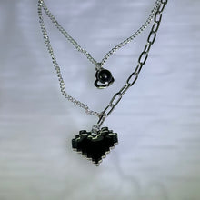 Load image into Gallery viewer, Black Tourmalinated Quartz Love Heart Pendant Double-Layer Necklace 黑碧玺水晶圆珠爱心吊坠双层项链
