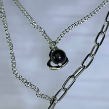 Load image into Gallery viewer, Black Tourmalinated Quartz Love Heart Pendant Double-Layer Necklace 黑碧玺水晶圆珠爱心吊坠双层项链