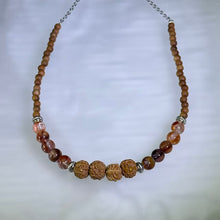 Load image into Gallery viewer, Red Hematoid Quartz Rudraksha Sandalwood Bead Necklace 金刚菩提红胶花水晶山檀木珠链项链