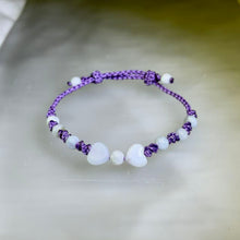 Load image into Gallery viewer, White Jade Heart Bow Adjustable Handwoven Bracelet 白色翡翠爱心蝴蝶结可调节手编手链