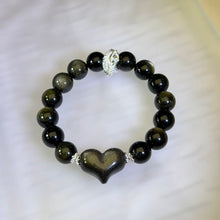 Load image into Gallery viewer, Golden Sheen Obsidian Heart Beaded Bracelet 金眼黑曜石爱心手串