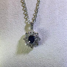 Load image into Gallery viewer, Blue Sapphire Pendant Necklace 蓝色蓝宝石镶嵌吊坠项链