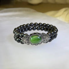 Load image into Gallery viewer, Green Nephrite Ebony Beaded Bracelet 和田玉碧玉黑檀木手串