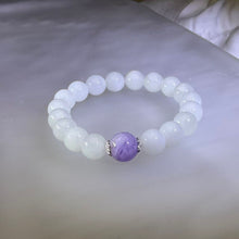 Load image into Gallery viewer, White Nephrite Kunzite Beaded Bracelet 和田玉白玉紫锂辉手串