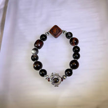 Load image into Gallery viewer, Red Tiger’s Eye Silver Sheen Hypersthene Sandalwood Beaded Bracelet 红虎眼石银眼金运石紫檀木手串