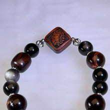 Load image into Gallery viewer, Red Tiger’s Eye Silver Sheen Hypersthene Sandalwood Beaded Bracelet 红虎眼石银眼金运石紫檀木手串