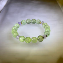 Load image into Gallery viewer, Green Prehnite Amethyst Beaded Bracelet 绿色葡萄石紫水晶手串
