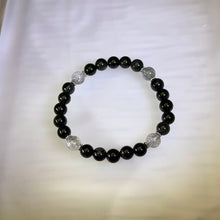 Load image into Gallery viewer, Rainbow Sheen Obsidian Black Tourmalinated Quartz Beaded Bracelet 彩眼黑曜石黑发晶手串