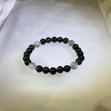Load image into Gallery viewer, Rainbow Sheen Obsidian Black Tourmalinated Quartz Beaded Bracelet 彩眼黑曜石黑发晶手串