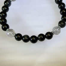 Load image into Gallery viewer, Rainbow Sheen Obsidian Black Tourmalinated Quartz Beaded Bracelet 彩眼黑曜石黑发晶手串