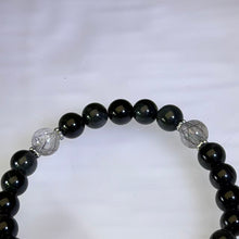 Load image into Gallery viewer, Rainbow Sheen Obsidian Black Tourmalinated Quartz Beaded Bracelet 彩眼黑曜石黑发晶手串