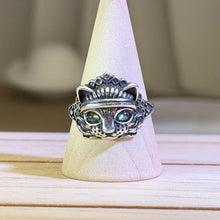 Load image into Gallery viewer, Labradorite Indian Cat Head Adjustable Ring 拉长石灰月光石镶嵌印第安猫头活口戒指