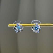 Load image into Gallery viewer, Swiss Blue Topaz Planet Silver Stud Earrings 瑞士蓝托帕石镶嵌星球银耳钉