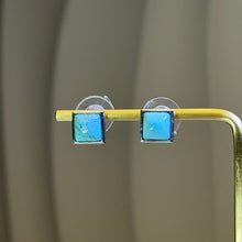 Load image into Gallery viewer, Blue Turquoise Silver Stud Earrings 蓝色松石镶嵌银耳钉
