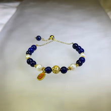 Load image into Gallery viewer, Lapis Lazuli White Freshwater Pearl Adjustable Bracelet 青金石白色淡水珍珠可调节手链