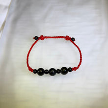 Load image into Gallery viewer, Rainbow Sheen Obsidian Ebony Red String Bracelet 彩眼黑曜石黑檀木红绳手链