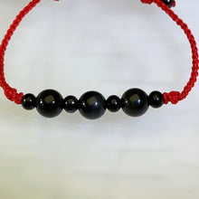 Load image into Gallery viewer, Rainbow Sheen Obsidian Ebony Red String Bracelet 彩眼黑曜石黑檀木红绳手链