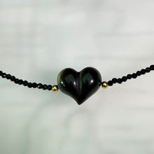 Load image into Gallery viewer, Golden Sheen Obsidian Heart Black Spinel Necklace 金眼黑曜石爱心黑尖晶石项链