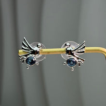 Load image into Gallery viewer, London Blue Topaz Bird Earrings 伦敦蓝托帕石小鸟耳钉