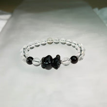 Load image into Gallery viewer, Silver Sheen Obsidian Bear Clear Quartz Beaded Bracelet 银眼黑曜石小熊白水晶手串