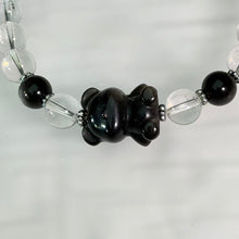 Load image into Gallery viewer, Silver Sheen Obsidian Bear Clear Quartz Beaded Bracelet 银眼黑曜石小熊白水晶手串